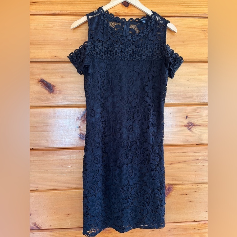Ambiance Apparel Women's Off Shoulder Little Black Lace Dress Size Large L